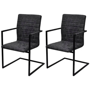 Freischwinger 2er Set Schwarz Kunstleder
