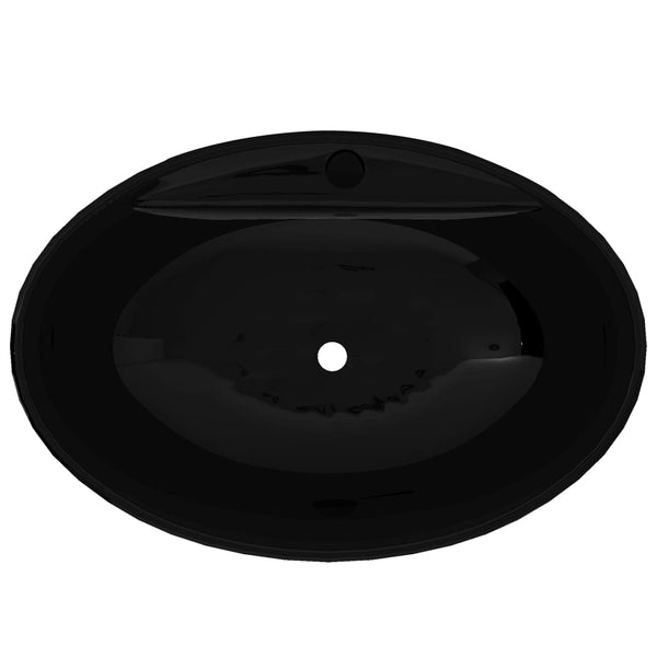 Keramik Waschbecken Hahnloch/Überlaufloch schwarz oval