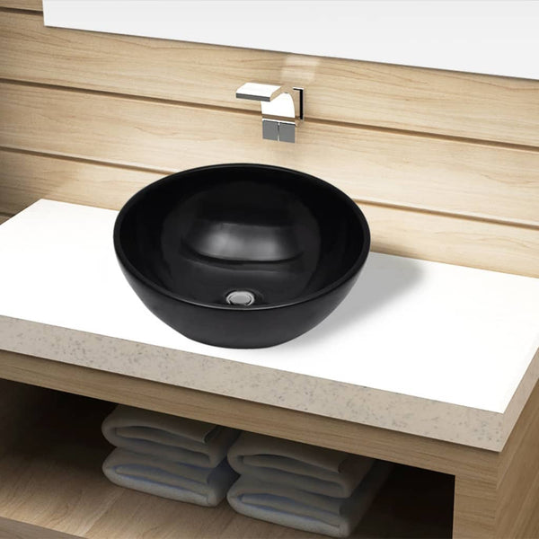 Ceramic washbasin round black