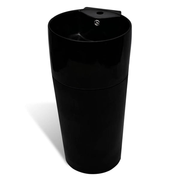 vidaXL Lavabo à poser en céramique avec trou de trop-plein/robinet Noir