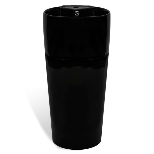 vidaXL Lavabo à poser en céramique avec trou de trop-plein/robinet Noir