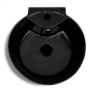 vidaXL Lavabo à poser en céramique avec trou de trop-plein/robinet Noir