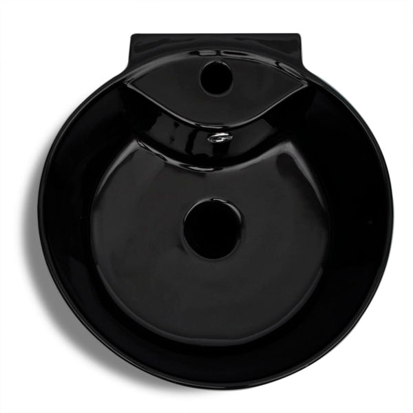vidaXL Lavabo à poser en céramique avec trou de trop-plein/robinet Noir