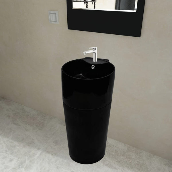 vidaXL Lavabo à poser en céramique avec trou de trop-plein/robinet Noir