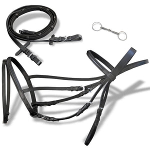 Leder Trense mit Zügeln & Gebiss Schwarz