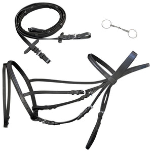 Leder Trense mit Zügeln und Gebiss Schwarz
