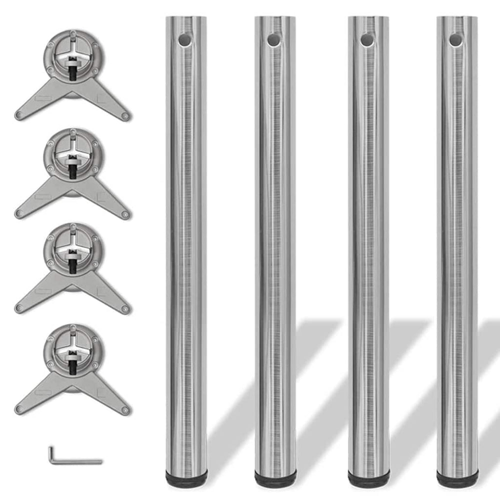 4er-Set Tischbeine, höhenverstellbar, Nickel gebürstet, 710 mm