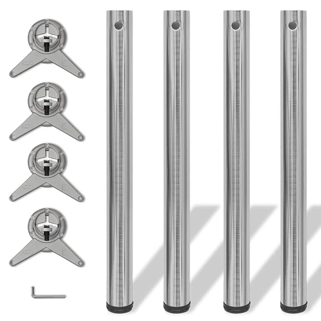 4er-Set Tischbeine, höhenverstellbar, Nickel gebürstet, 710 mm