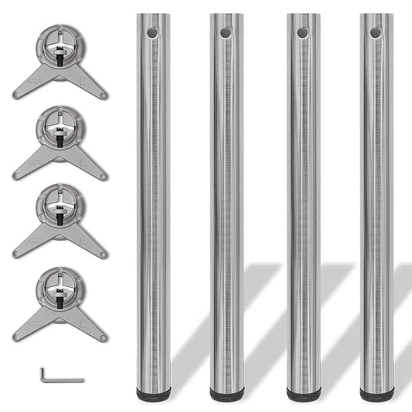 4er-Set Tischbeine, höhenverstellbar, Nickel gebürstet, 710 mm