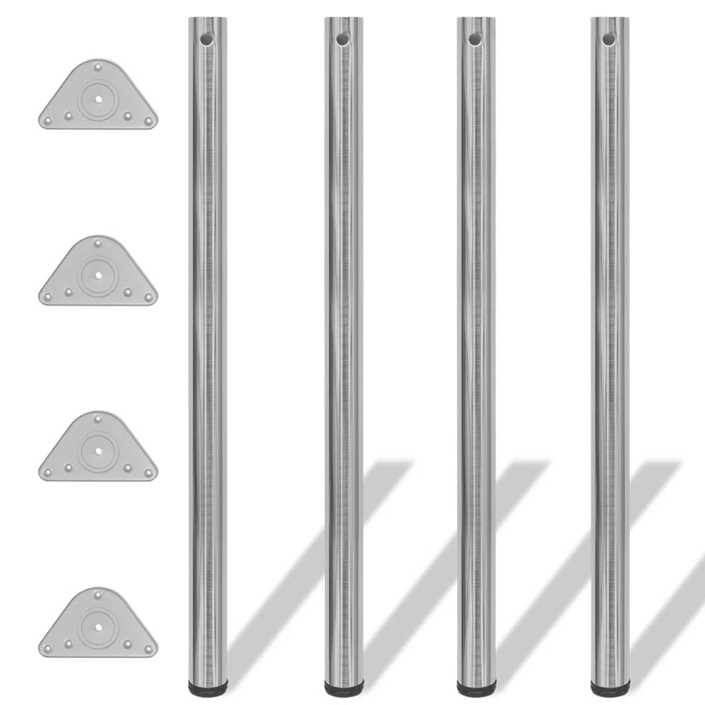 4er Set Tischbeine, Höhenverstellbar, Nickel Gebürstet, 1100mm