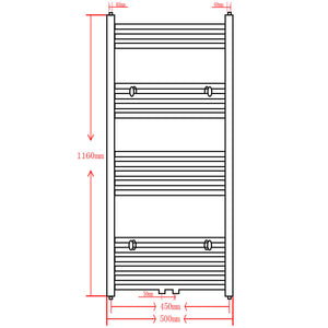 Handtuchheizkörper Warmwasser Gerade Schwarz 500x1160 mm