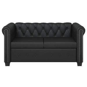 Chesterfield Sofa 2-Sitzer Kunstleder Schwarz