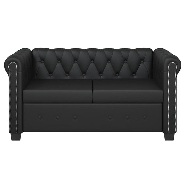 Chesterfield-Sofa 2-Sitzer Kunstleder Schwarz
