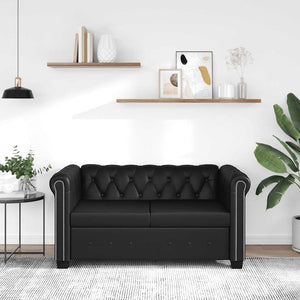 Chesterfield Sofa 2-Sitzer Kunstleder Schwarz