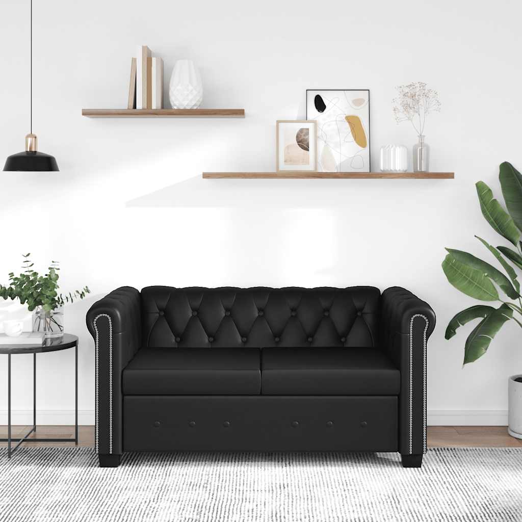 Chesterfield Sofa 2-Sitzer Kunstleder Schwarz