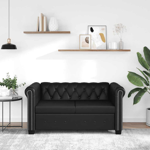 Chesterfield-Sofa 2-Sitzer Kunstleder Schwarz