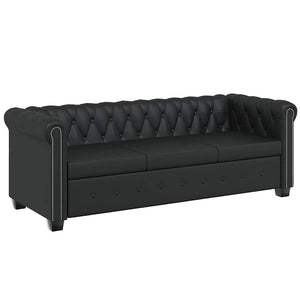 Chesterfield Sofa 3-Sitzer Schwarz Kunstleder