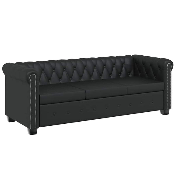 Chesterfield Sofa 3-Sitzer Schwarz Kunstleder