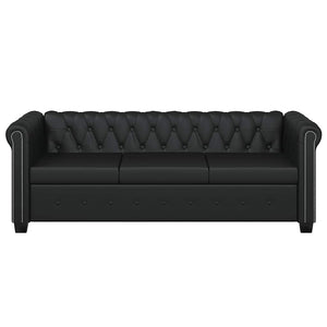 Chesterfield Sofa 3-Sitzer Schwarz Kunstleder