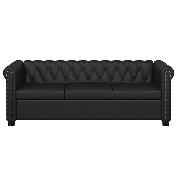 Chesterfield-Sofa 3-Sitzer Kunstleder Schwarz