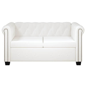 Chesterfield Sofa 2-Sitzer Weiß Kunstleder