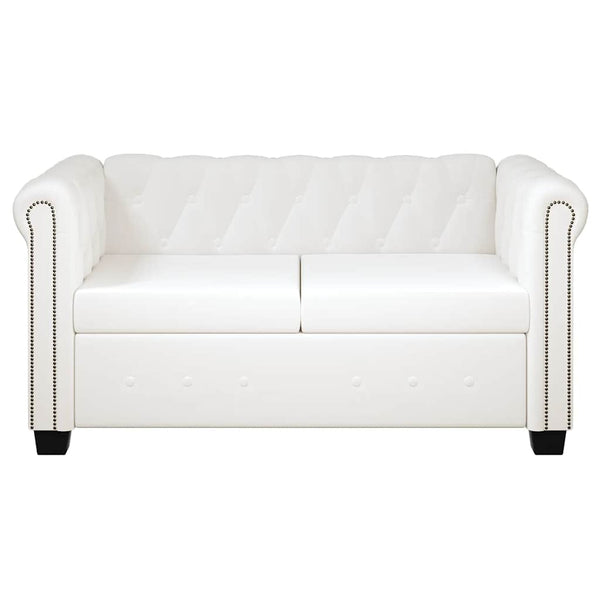 Chesterfield-Sofa 2-Sitzer Kunstleder Weiß