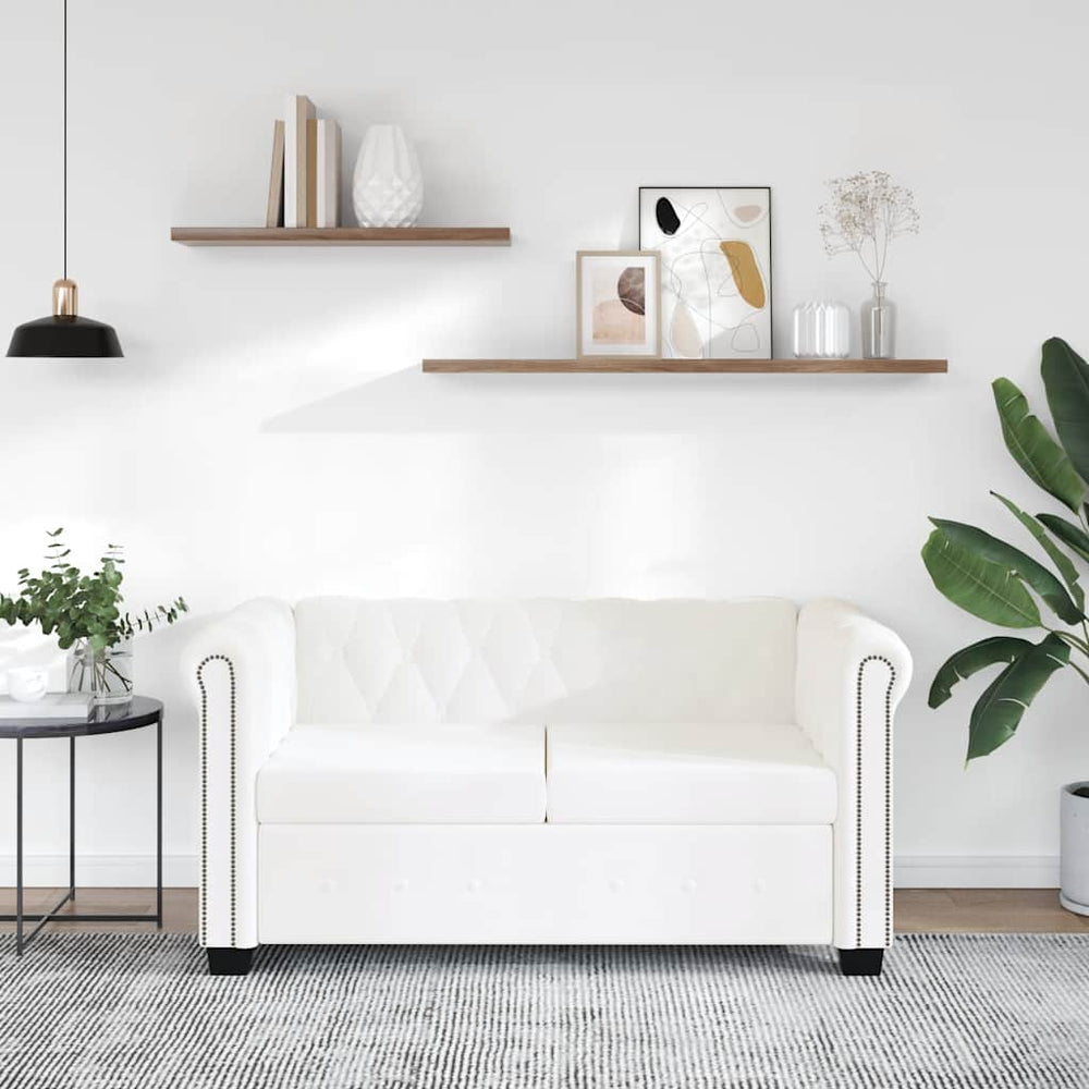 Chesterfield Sofa 2-Sitzer Weiß Kunstleder