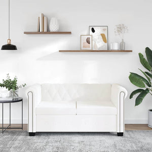 Chesterfield Sofa 2-Sitzer Weiß Kunstleder