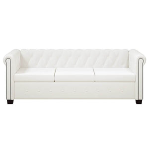 Chesterfield Sofa 3-Sitzer Weiß Kunstleder