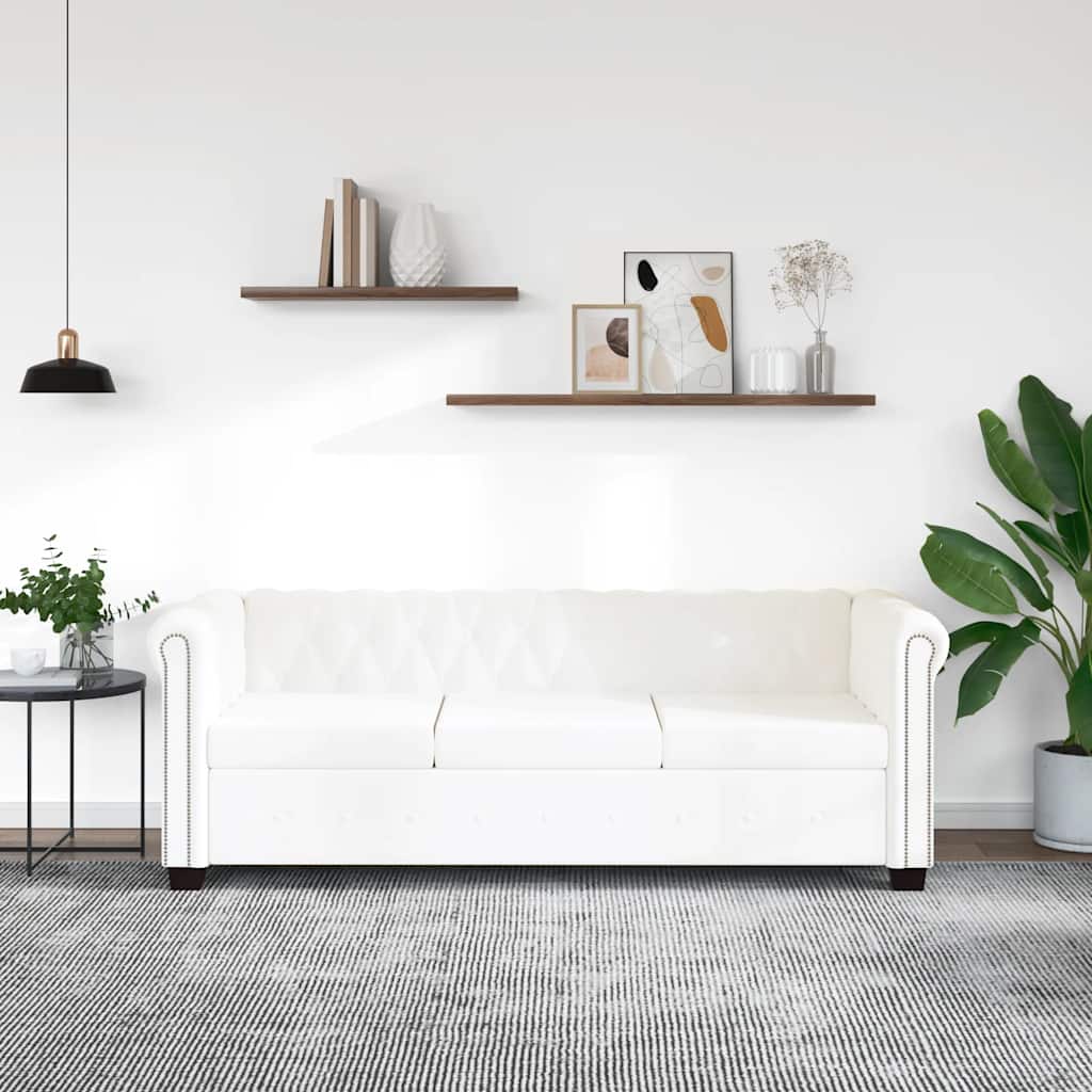 Chesterfield Sofa 3-Sitzer Weiß Kunstleder