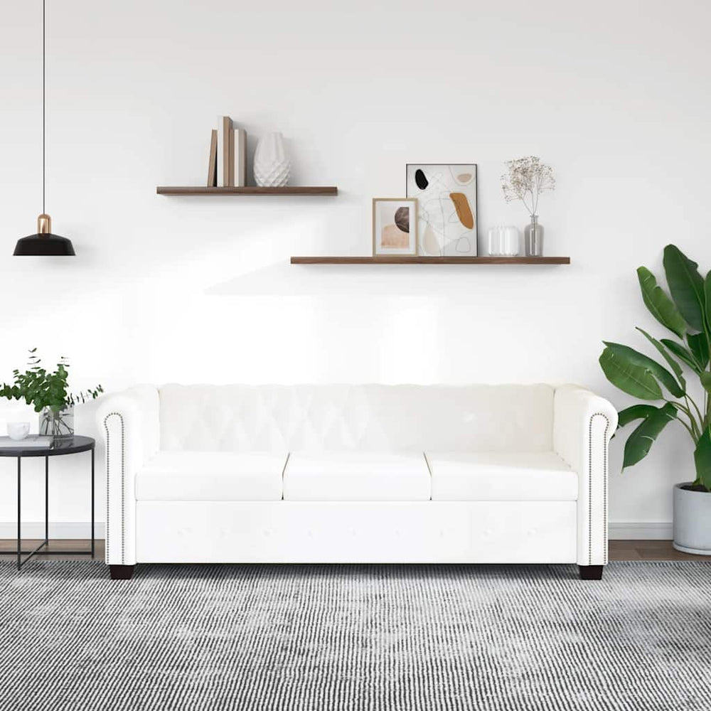 Chesterfield-Sofa 3-Sitzer Kunstleder Weiß