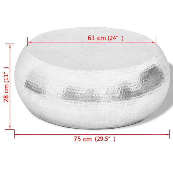 Silberner Couchtisch aus gehämmertem Aluminium