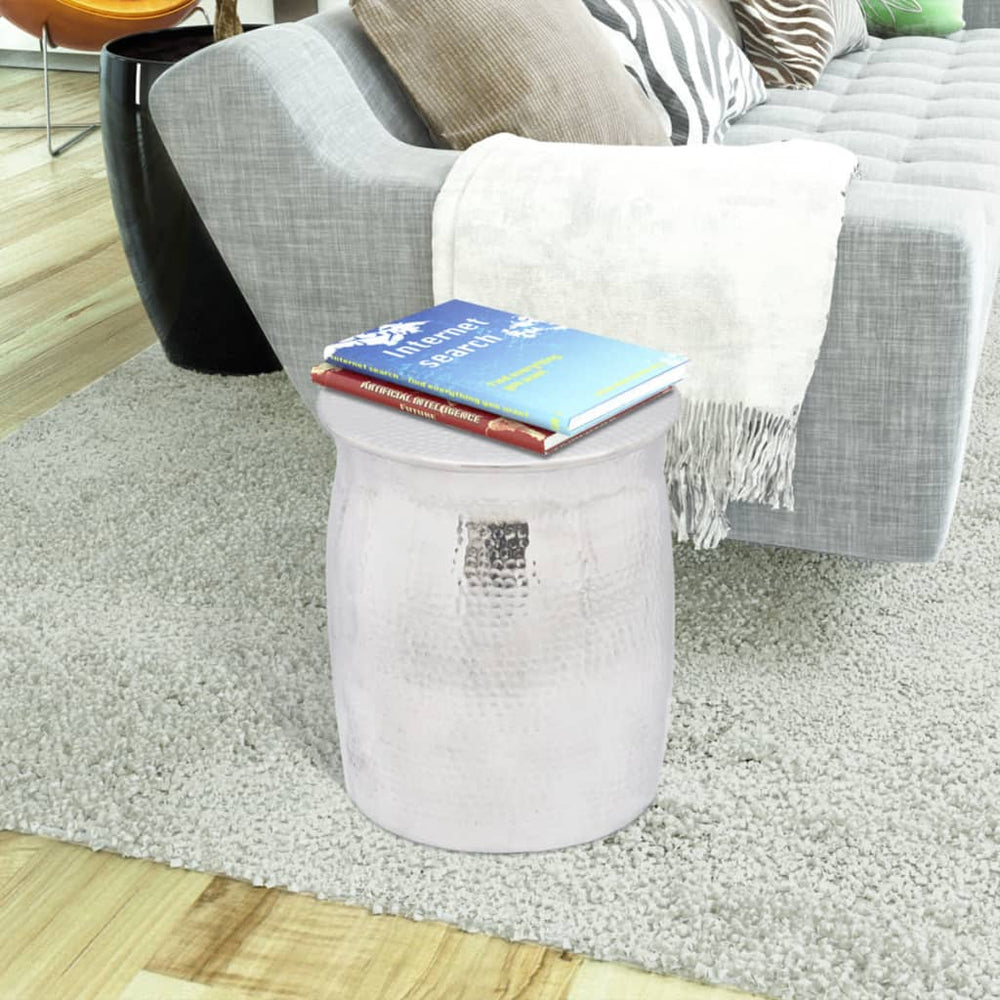 Gehämmerter Aluminium Hocker/Beistelltisch Silber