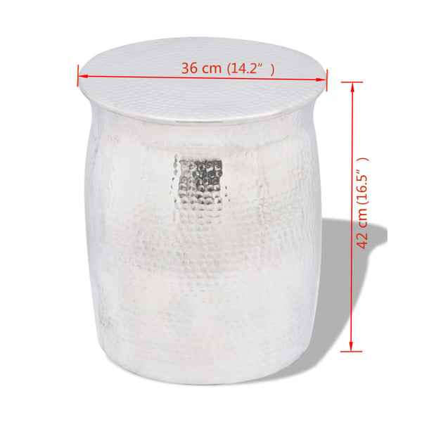 Gehämmerter Aluminium Hocker/Beistelltisch Silber