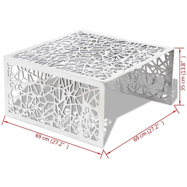 Silberner Couchtisch mit geometrischem Muster