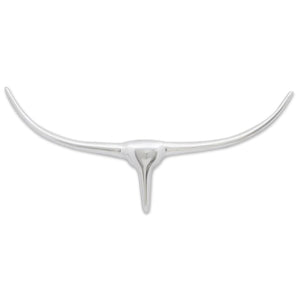 Wandmontierter Stierkopf aus Aluminium, Silber, 72 cm