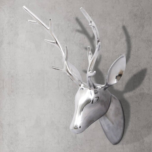 Aluminium Hirschkopf Wanddeko Silber 61cm