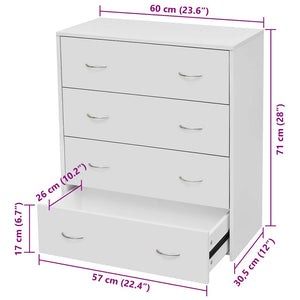 Kommode mit 4 Schubladen 60×30,5×71 cm Weiß