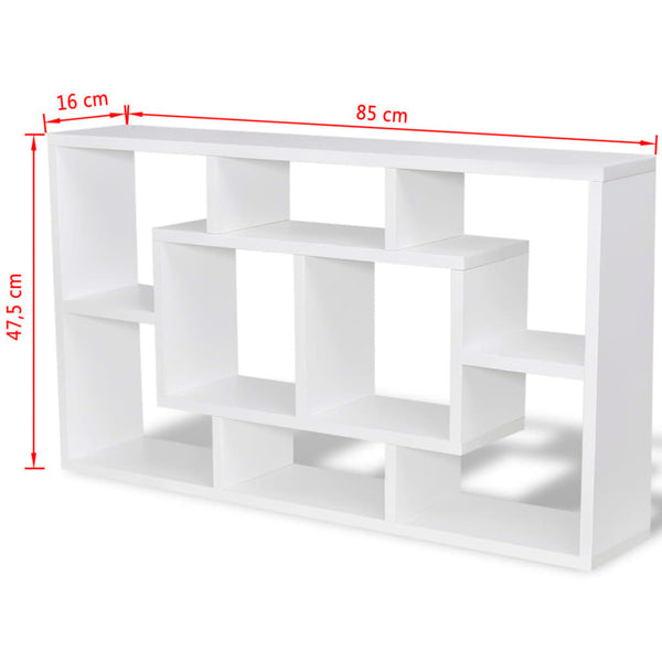 Wall-mounted hanging shelf with 8 compartments, white