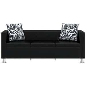 Sofa-Set Kunstleder 3-Sitzer + 2-Sitzer + Sessel Schwarz