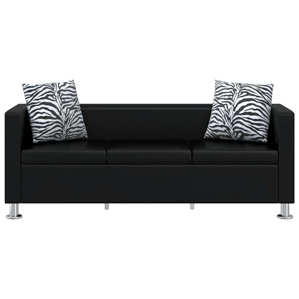 Sofa-Set Kunstleder 3-Sitzer + 2-Sitzer + Sessel Schwarz