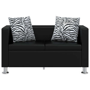 Sofa-Set Kunstleder 3-Sitzer + 2-Sitzer + Sessel Schwarz