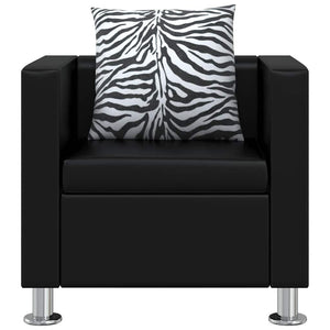 Sofa-Set Kunstleder 3-Sitzer + 2-Sitzer + Sessel Schwarz