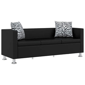 Sofa-Set Kunstleder 3-Sitzer + 2-Sitzer + Sessel Schwarz