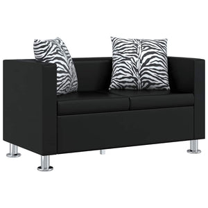 Sofa-Set Kunstleder 3-Sitzer + 2-Sitzer + Sessel Schwarz