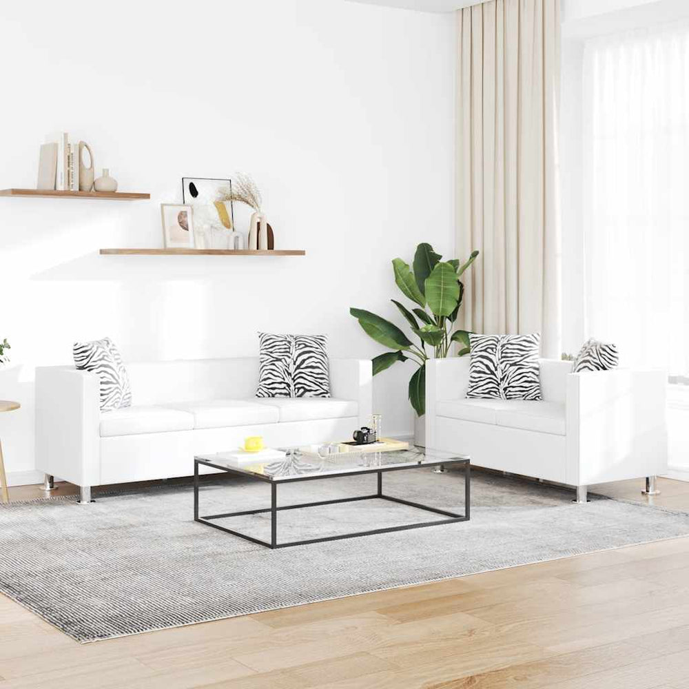 Sofagarnitur Kunstleder 3-Sitzer + 2-Sitzer Weiß