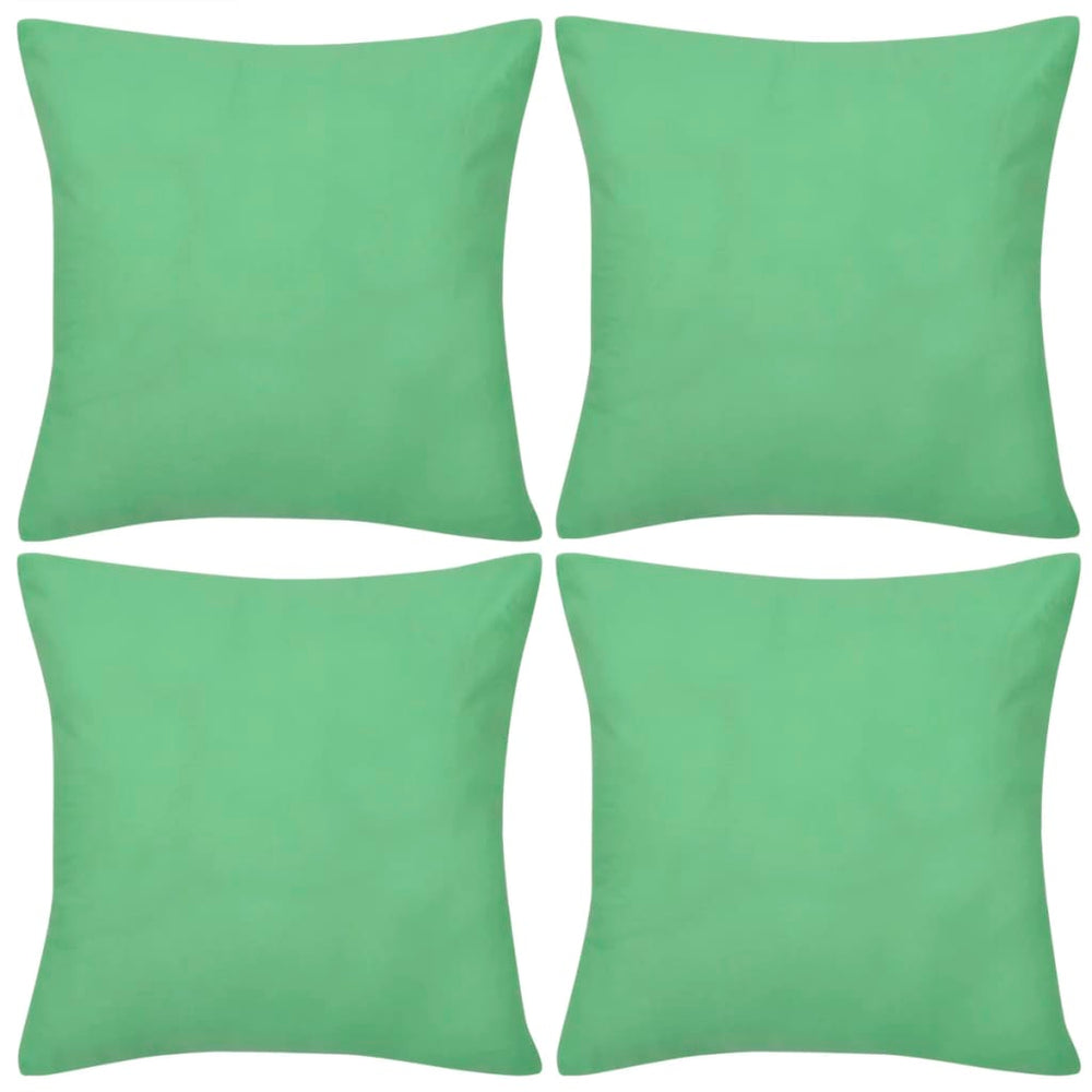 4 taies d'oreiller vert pomme en coton 40 x 40 cm