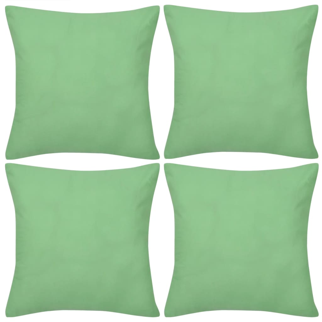 4 taies d'oreiller vert pomme en coton 40 x 40 cm