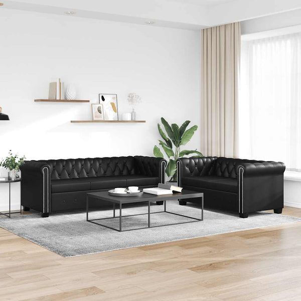 Chesterfield-Sofas 2-Sitzer und 3-Sitzer Kunstleder Schwarz