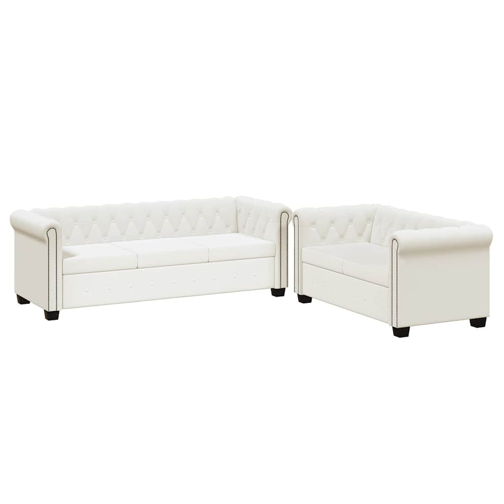 Chesterfield-Sofas 2-Sitzer und 3-Sitzer Kunstleder Weiß